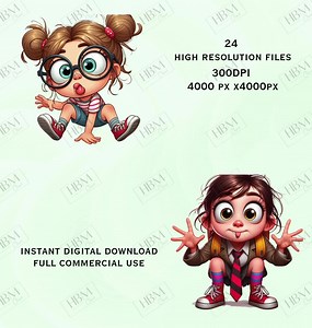 Funny Cartoon Quirky Girls Clipart Bundle, Children Sticker, Silly Kids Decorations, Whimsical PNG for Invitations, Commercial Use - Etsy