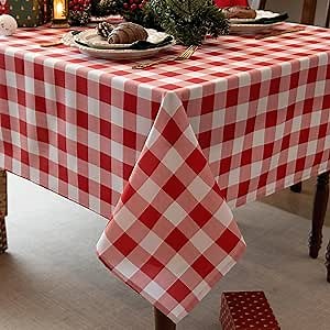 Waterproof Plaid Tablecloth Fabric - Square 58x58 Inch Classic Gingham Checker Table Cloth for Indoor/Outdoor Use - Buffalo Table Cover for Picnics, BBQs, and Parties