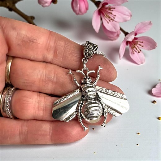 Vintage Silverware Bee Pendant: Boho Stainless Steel Chain Necklace - Etsy