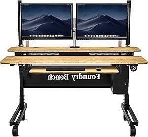 VERSADESK® Foundry Bench® 48" x 30" Standing Desk |Electric Height Adjustable Sit-Stand Desk | USB & USBC Charging Port | Split-Level Workstation for Home or Office | Natural Bamboo
