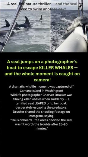 Seal Jumps on Photographer’s Boat to Escape Killer Whales 😱🐋