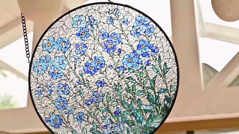 8 Inch Stained Glass Window Hanging, Forget Me Not Flower Stained Glass Suncatcher, Window Decor, Plant Lover Gift for Women, Forget Me Not Gifts for Couples, Best Friend, Family, Colleague, Classmate