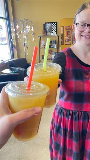 Cheers to the New Year! 🎉 Celebrate with our New Years Mimosa Mocktail- featuring notes of coconut, ginger, cranberry and citrus topped with edible glitter ✨ Available the entire month of January. #javadancercoffee #reallycoolgiftshop #javadancercafe | Java Dancer Coffee Bar & Café