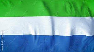 SIERRA LEONE COUNTRY FLAG. A mesmerizing, ultra-slow-motion video of a high-quality flag gracefully waving in the wind, capturing every delicate ripple and fold in stunning detail.