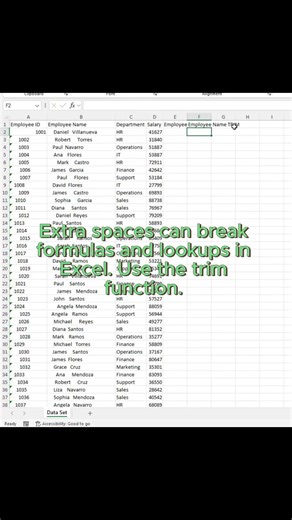Fix Messy Excel Data Fast! Use the TRIM Function 🧹 #excel #exceltips #productivity