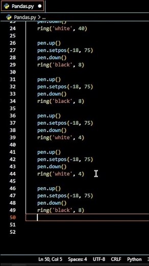 Draw A Panda Using Python Turtle Graphics Designs 🔥#shorts #python #pythonturtle #whatsappstatus