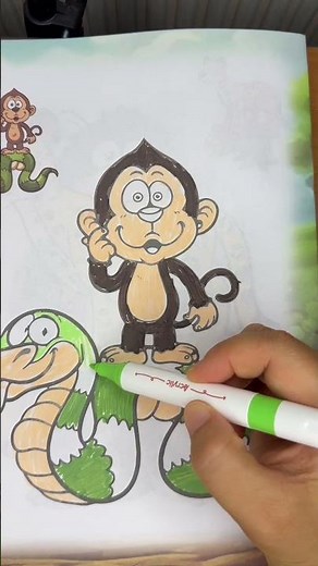 Affe und Schlange ausmalen für Kinder | Tiere malen und Farben lernen | Kinder Ausmalbilder 🐵🐍