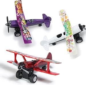 Oriate 3 Pack Die-Cast Pull Back Toy Airplane Set, Aircraft Model Toy Airplanes, Party Favor Gifts, Christmas, Halloween, Easter, Birthday, for Boy and Girl 3 Years Old and Up