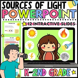Sources of Light Interactive PowerPoint Presentation   Quiz for K 1st 2nd Grades