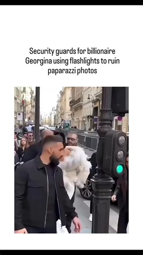 GLOBAL REEL HUB on Instagram: "#The video captures Georgina Rodríguez, partner of billionaire footballer Cristiano Ronaldo, exiting a Paris venue amid paparazzi; her security team deploys high-intensity flashlights to create glare and overexposure, rendering photos unusable without direct interference. This anti-paparazzi tactic exploits camera sensors' sensitivity to bright light, causing lens flare and washed-out images, a low-tech method increasingly adopted by elites for privacy, as evidence
