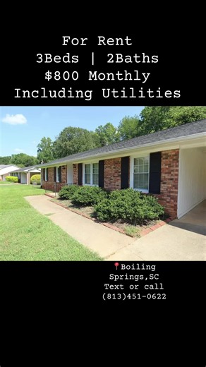 This beautiful home is ready to become your next sweet Home and SERIOUS INQUIRES ONLY, 3 bed 2 bath home for rent for $800 a month. Dogs and Cats are allowed and please note:No showings until application has been accepted Text me your cellphone number for more information or Text or call (813)-451-0622 #boilingsprings #southcarolina #rent #realestate #househunting