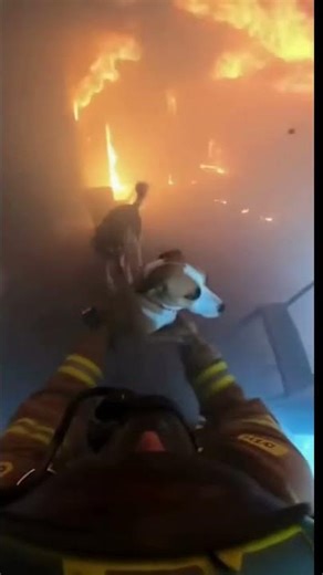 Scared dogs hiding in burning house gets saved by brave firefighter #viral #rescue #animals