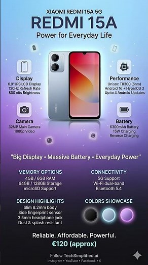 Xiaomi Redmi 15A 5G Full Specifications & Features | Budget 5G Redmi Phone 2026