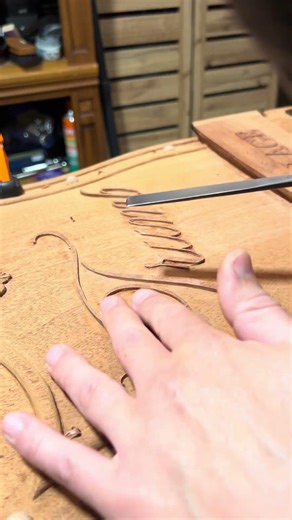 Project “Golden Age” - Touching up letters on shield, African Mahogany. #asmr #relaxing #sounds