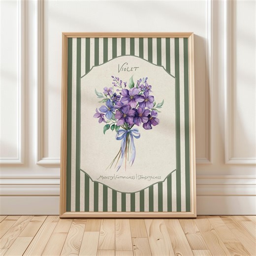 Violet Birth Month Flower Print, February Floral Wall Art, Vintage Botanical Decor (digital Download) - Etsy