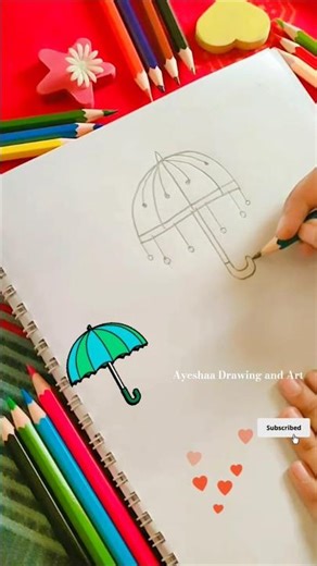 Easy Umbrella ☔ Drawing step by step Rainy day. #art #umbrella #shorts