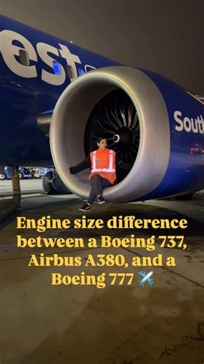 Naty Madrigal on Instagram: "🛫 Ever wondered about the power behind these massive machines? Check out the incredible size difference between the engines of a Boeing 737, Airbus A380, and Boeing 777. From the compact 737 to the giant A380, and the powerful 777, these engines are the true workhorses of the skies! 🌍 1. **Engine Size & Power:** - **Boeing 737:** - Engines: CFM International CFM56 or LEAP-1B. - Thrust: Approximately 22,000 to 29,000 pounds. - Diameter: About 61 inches (CFM56). - **