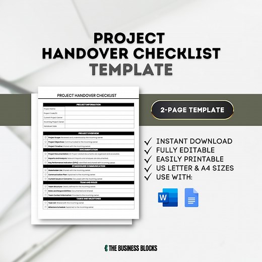 Project Handover Checklist Template: Editable Transition Document (google Docs, MS Word) - Etsy