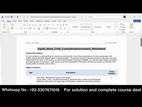 Exp25 Word Chapter 4 Cumulative – Retirement | Pearson MyLab Word Grader (100%)