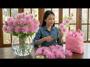 DIY Pink Flowers From Plastic Bags 🌸 Easy Trash To Treasure Craft Idea