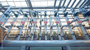 Pipelines installed in a factory. 4K.