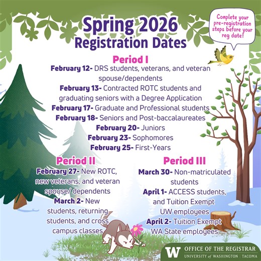 UW Tacoma Registrar's Office | 😤📅Have you thought about your Spring 2026 courses yet?📅🧐 Pre-Registration Steps are available to complete 1 week before your registration... | Instagram