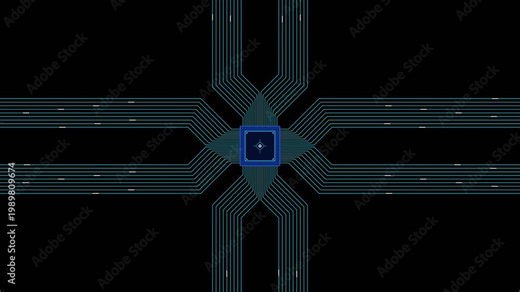 Concept: Advanced Logic Processor Distributing Rapid Data Pulses across a Minimalist Circuitry Grid to Visualize High-Speed Information Transfer and Computing.