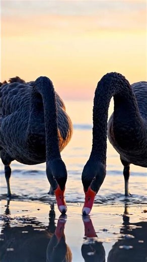 Elegant Pair of Black Swans | Nature Beauty #BlackSwan #Wildlife #Nature #Seashore #Cinematic #4K