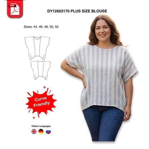 Plus Size Blouse Sewing Pattern PDF | Curvy Fit Top | Sizes 44–52 - Etsy