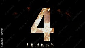 4K. real time countdown from 9 to firework of year 2022 greeting during new year eve countdown celebration, real fireworks festival in the sky display at night for background