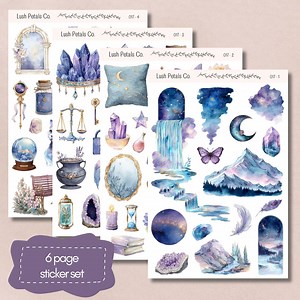 Celestial Moonlit Sticker Sheets, Fantasy Scrapbooking Planner Décor, Card Making, Papercraft, Junk Journal, Mystical Aesthetic Stickers - Etsy