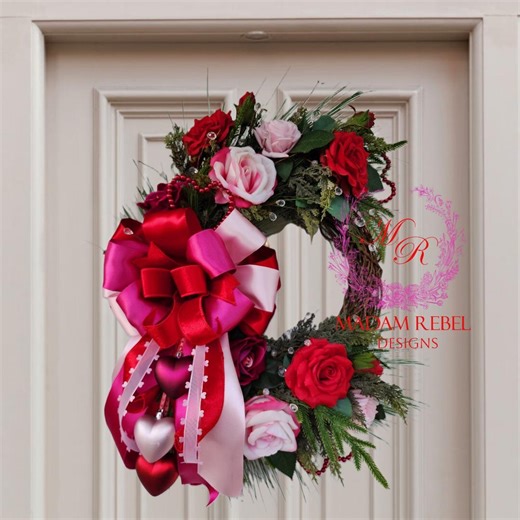 Valentine Wreath, Red and Pink Wreath, Rose Decor, Heart Wreath - Etsy