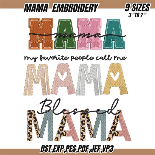 Mama Embroidery Design, Mama embroidery file, Mama pes file, Mama applique embroidery machine design, Mom embroidery design, 9 Sizes