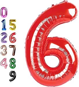 Red Number Balloon Six Balloons, Happy Birthday Decoration for 6th, 40 Inch Six Number Balloons for 6, 16, 26, 60, 2026 Wedding Anniversaries Singles Party, 2026 New Years Eve Party