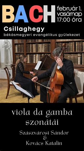 Február 1-jén Bach mindhárom viola da gamba szonátája elhangzik élőben Csillaghegyen. Ez a videó egy animált plakát – alatta egy rövid részlet hallható a D-dúr szonáta II. tételének végéből, amely a koncerten is megszólal. 🎻 Szászvárosi Sándor – viola da gamba 🎹 Kovács Katalin – csembaló 📍 Budapest–Csillaghegy, evangélikus templom 🕔 február 1. (vasárnap), 17:00 👉 Ha jönnél, írj egy 🎶-t kommentben, 👉 és jelöld meg azt, akivel szívesen hallgatnád együtt. #bach #violadagamba #baroquemusic #e
