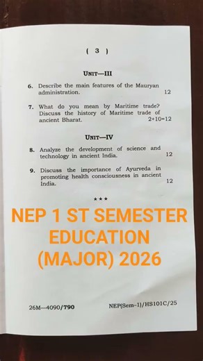 NEP 1 ST SEMESTER EDUCATION (MAJOR) 16/01/ 2026 TRIPURA UNIVERSITY