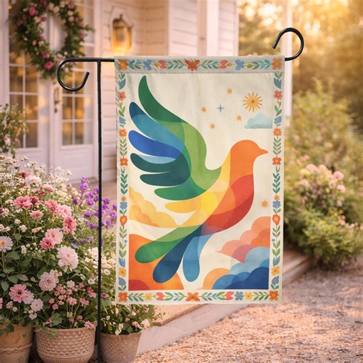 Colorful Dove Peace Garden Flag, Whimsical Porch Banner, Social Justice Gift, Inspirational Bird Yard Decor, Welcome Sign, Peace Lover Gift - Etsy