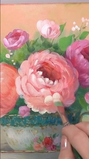 “Teacup Roses” full acrylic painting tutorial on my channel!! 🌹☕️❤️ #shorts #art #roses
