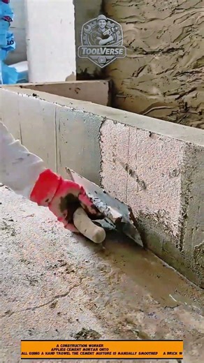 Brick Wall Plastering and Surface Smoothing Process Using a Construction Trowel
