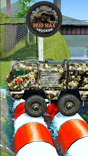 Spintires Mudrunner Truck #73 OFF-ROAD TEST: Truck Tows Tanker Across River Using Floating Barrels!