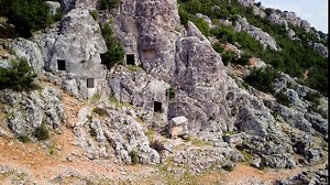 Drone view on ancient tomb captures sarcophagus, archaeology. Video explores sarcophagus in ruined architecture setting. Travel through history with drone footage of sarcophagus, culture revealed