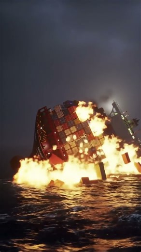 Massive Container Ship Explosion at Sea #explosion