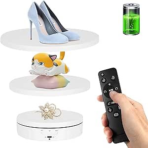 Remote Motorized Rotating Display Stand, Electric Rotating Platform with 5.74/7.08/8.66in Replacement Covers, 3 in 1 Turntable with Rechargeable Battery for Live Streaming Video Shoot Photography