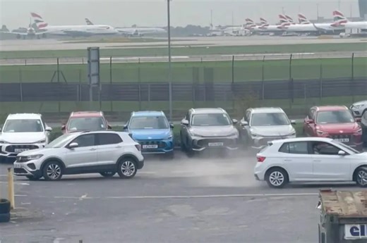 Moment rental car workers joyride holidaymakers' motors in depot by airport