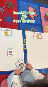 Teaching our class rule Be Responsible 🙌 In preschool, “responsible” is just a big word for do your job. For this lesson, we sort cards into good choices and poor choices. Then we focus on the good choices and remind students—these are your jobs in preschool! Simple, clear, and meaningful. You can find these cards on my website preschoolvibes.com. | Preschool Vibes