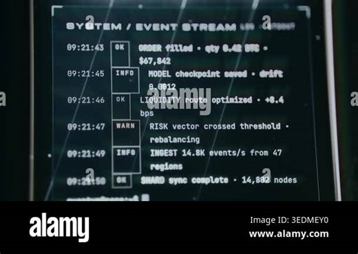 Command-line interface log showing automated system activities occurring within seconds Stock Video Footage - Alamy