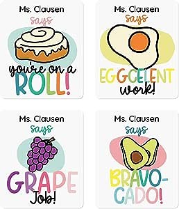 Personalized Teacher Food Pun Reward Stickers / 144 Custom Sheeted Labels / 1.5" x 1.75" Classroom Homework Stickers/Four Motivational Designs/Made in USA