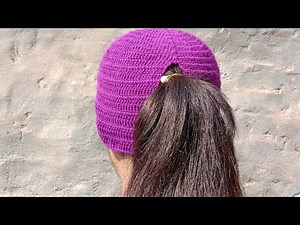 Crochet ponytail hat tutorial and pattern for adults, #diy #kushicrochet Very easy Crochet trick