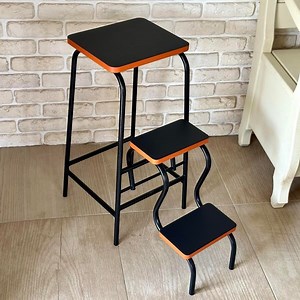 Folding Step Stool With Seat, Black Step Ladder, Library Steps, Kitchen Step Stool Adult, Wooden Stepladder, Orange Step Stool Chair. - Etsy UK