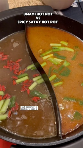 Umami Hot Pot vs Spicy Satay Hot Pot 🍲 #fathersday #recipe in bio #soup #yummy #cooking